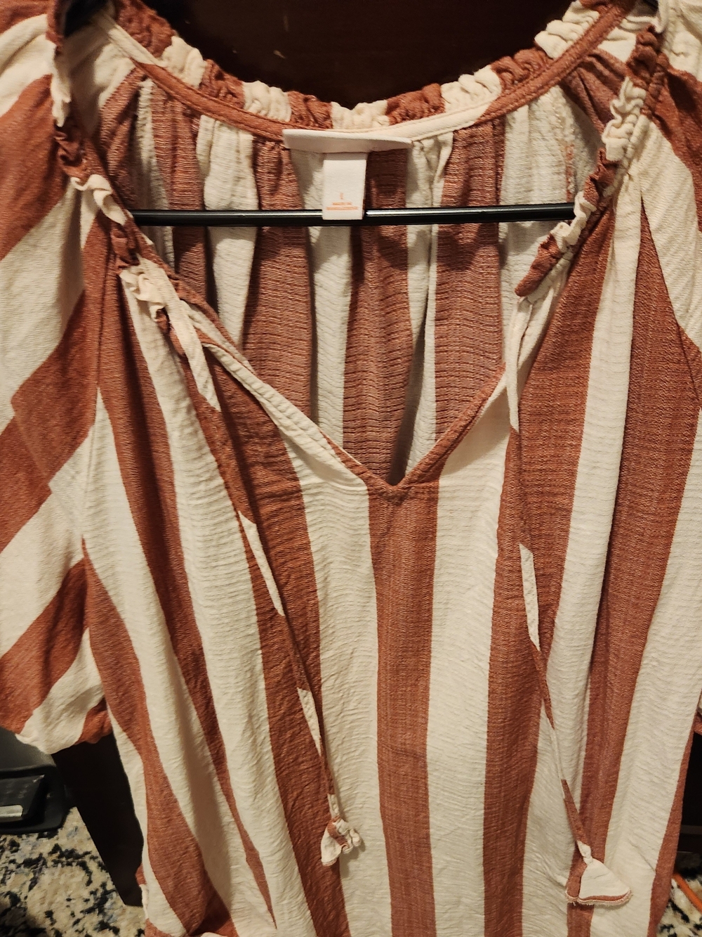 Striped Rust and Cream Women's Peasant Top